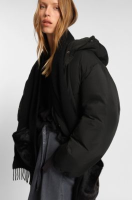 Regular-fit jacket in crinkle fabric, Black