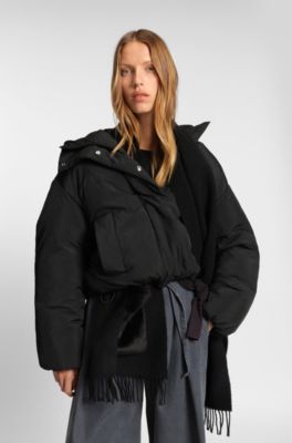 Regular-fit jacket in crinkle fabric, Black