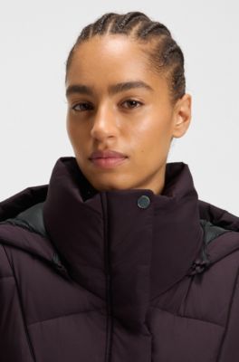Long-length padded coat with metallic belt detail, Dark Purple