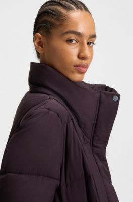 Long-length padded coat with metallic belt detail, Dark Purple