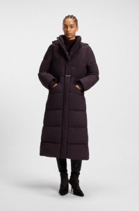 Long-length padded coat with metallic belt detail, Light Purple