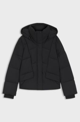 Padded jacket with hood and piped details, Black