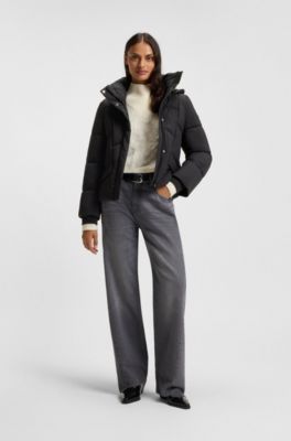 Padded jacket with hood and piped details, Black