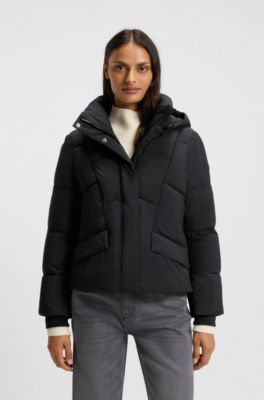 Padded jacket with hood and piped details, Black