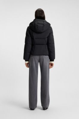 Padded jacket with hood and piped details, Black