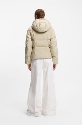 Padded jacket with hood and piped details, Light Beige