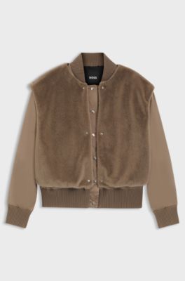 Satin bomber jacket with removable faux-fur gilet, Brown