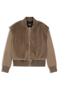 Satin bomber jacket with removable faux-fur gilet, Brown