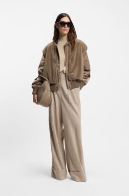 Satin bomber jacket with removable faux-fur gilet, Brown