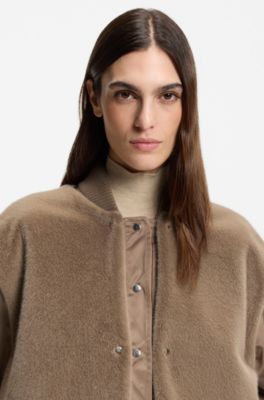 Satin bomber jacket with removable faux-fur gilet, Brown