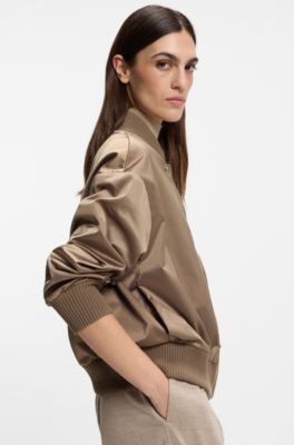 Satin bomber jacket with removable faux-fur gilet, Brown