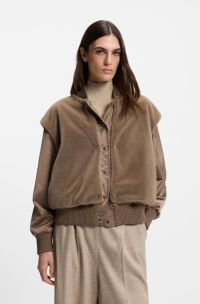 Chaqueta bomber de satén con chaleco de imitación de piel extraíble, Marrón