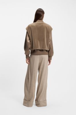 Satin bomber jacket with removable faux-fur gilet, Brown