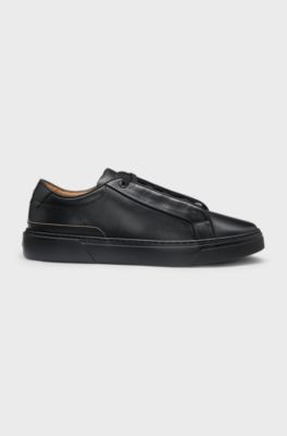 Sneakers Gary in pelle con lacci nascosti, Nero