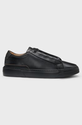 Gary trainers in brushed leather with elastic laces, Black