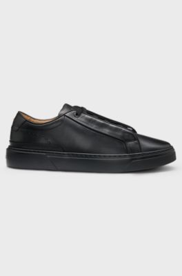 Gary trainers in brushed leather with elastic laces, Black