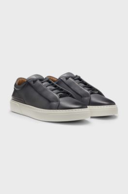 Gary trainers in brushed leather with elastic laces, Dark Grey