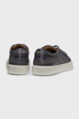 Gary trainers in brushed leather with elastic laces, Dark Grey