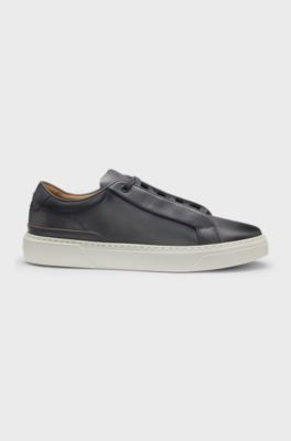 Gary trainers in brushed leather with elastic laces, Dark Grey