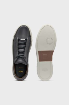 Gary-sneakers van leer met verdekte veters, Donkergrijs