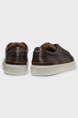 Gary trainers in brushed leather with elastic laces, Dark Brown