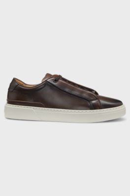 Gary leather trainers with hidden laces, Dark Brown