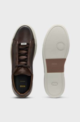 Italian-made leather trainers with concealed lacing, Dark Brown