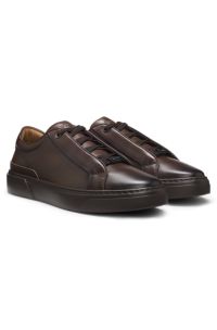 Gary trainers in brushed leather with elastic laces, Dark Brown