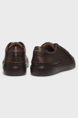 Gary trainers in brushed leather with elastic laces, Dark Brown