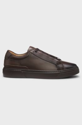 Gary trainers in brushed leather with elastic laces, Dark Brown