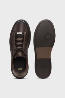 Gary trainers in brushed leather with elastic laces, Dark Brown