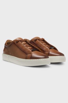 Gary trainers in brushed leather with elastic laces, Brown