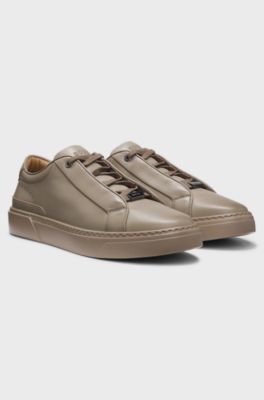 Gary trainers in brushed leather with elastic laces, Light Brown