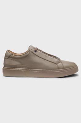Gary trainers in brushed leather with elastic laces, Light Brown