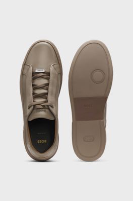 Gary trainers in brushed leather with elastic laces, Light Brown