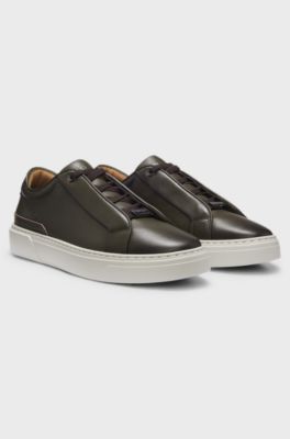 Gary trainers in brushed leather with elastic laces, Dark Green
