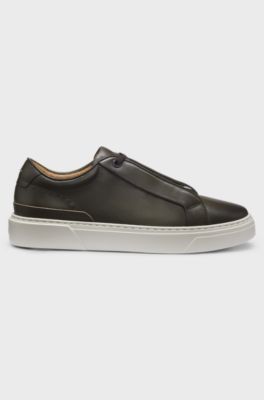 Italian-made leather trainers with concealed lacing, Dark Green