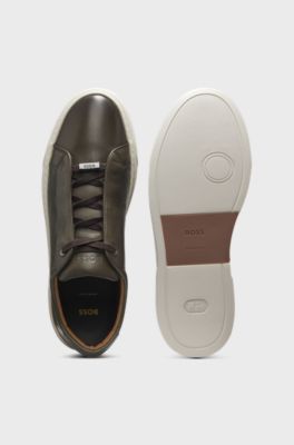 Gary Sneakers aus Leder mit verdeckten Schn&uuml;rsenkeln, Dunkelgr&uuml;n