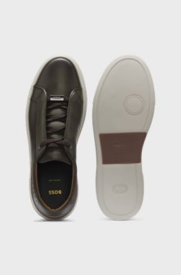 Italian-made leather trainers with concealed lacing, Dark Green