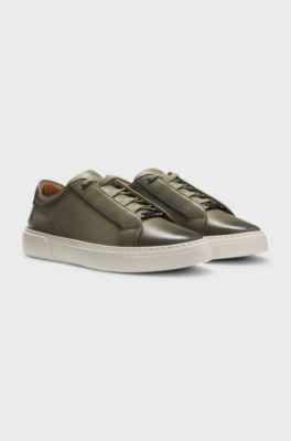Gary trainers in brushed leather with elastic laces, Olive