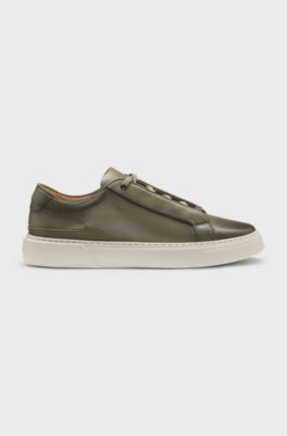 Gary trainers in brushed leather with elastic laces, Olive