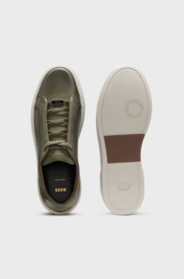 Baskets Gary en cuir &agrave; lacets invisibles, Olive