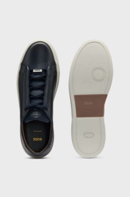 Italian-made leather trainers with concealed lacing, Dark Blue