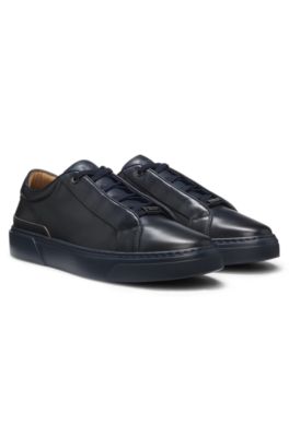 Gary trainers in brushed leather with elastic laces, Dark Blue