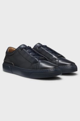 Gary trainers in brushed leather with elastic laces, Dark Blue