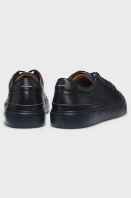 Gary trainers in brushed leather with elastic laces, Dark Blue