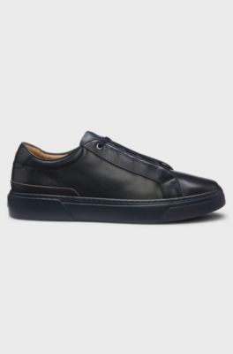 Gary trainers in brushed leather with elastic laces, Dark Blue