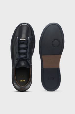 Gary trainers in brushed leather with elastic laces, Dark Blue