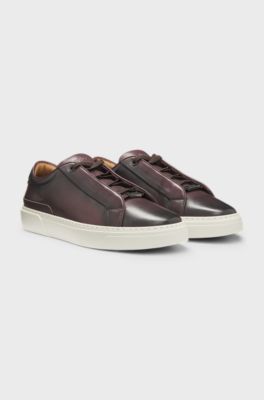 Gary trainers in brushed leather with elastic laces, Dark Red