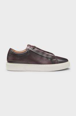 Gary trainers in brushed leather with elastic laces, Dark Red